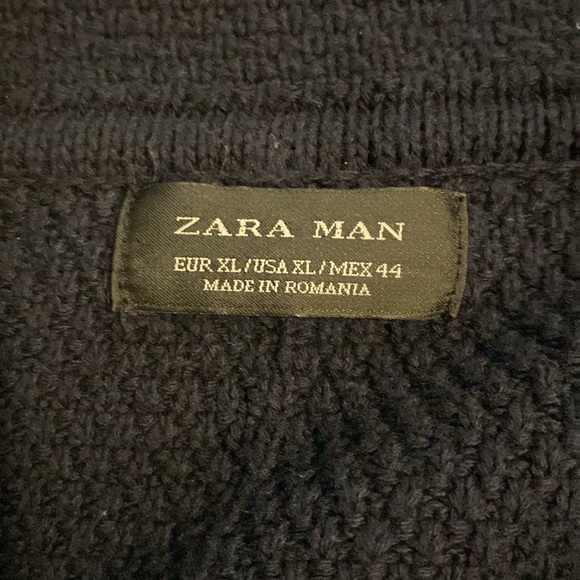 Zara Men’s Navy Cable Knit Cardigan Sweater Size Large - Picture 6 of 7